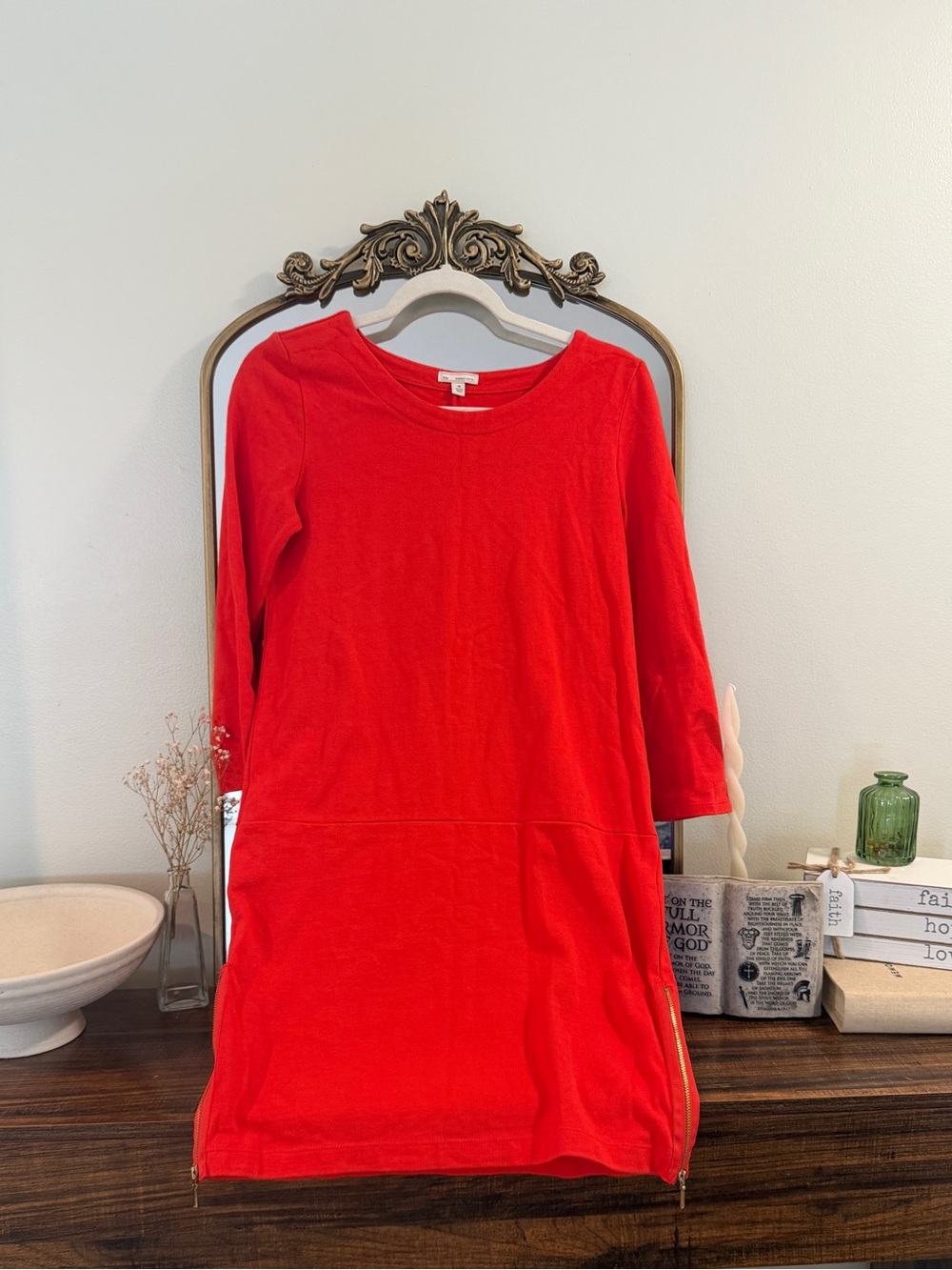 Bright Red Long Sleeve Shift Dress